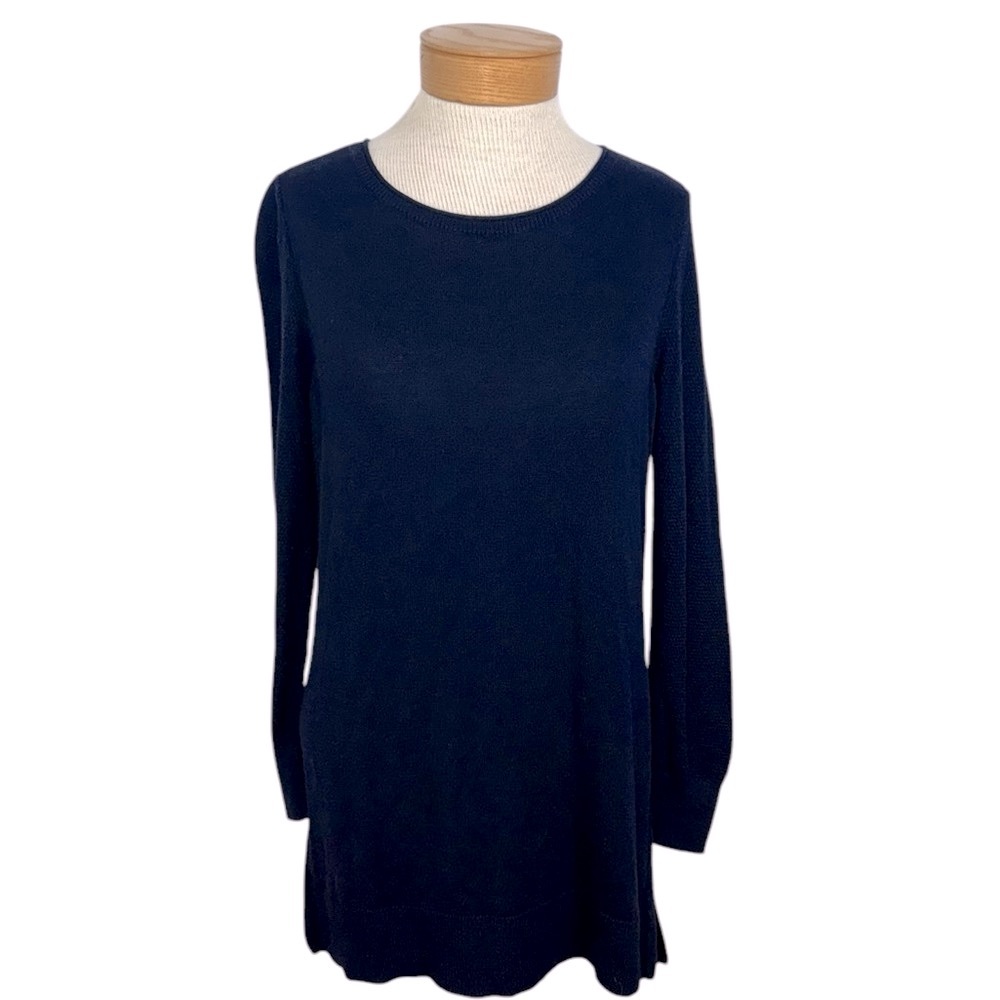 Loft Med Dark Blue Waffle Detail Sleeve Tunic Sweater